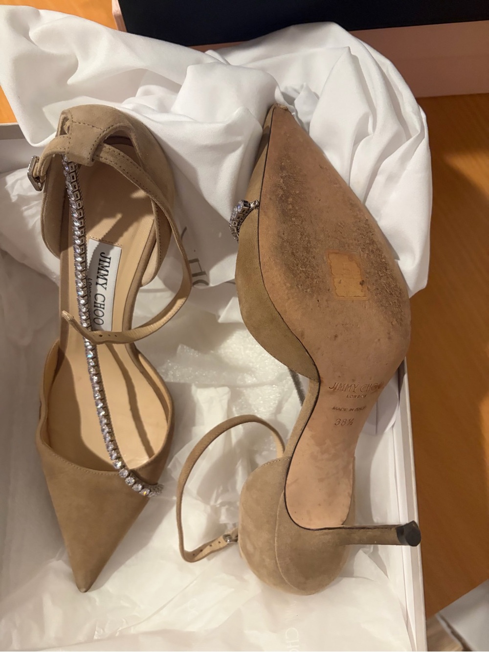 Jimmy Choo Women's Tan Suede Crystal-Embellished talika 85 nude